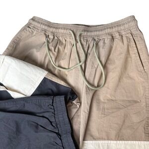 Akira Dixie Color Blocked Cargo Jogger Pants Tan Black Cream Multi Large NWT